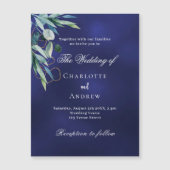 ネイビーブルーグリーン結婚リー マグネット招待状 (正面)