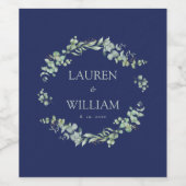 ネイビーブルーグリーン結婚リー ワインラベル (シングルラベル)