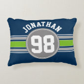 ネイビーブルーグリーン自動ストライプレース名番号 アクセントクッション (正面)