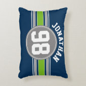 ネイビーブルーグリーン自動ストライプレース名番号 アクセントクッション (正面(垂直))