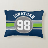 ネイビーブルーグリーン自動ストライプレース名番号 アクセントクッション (裏面)