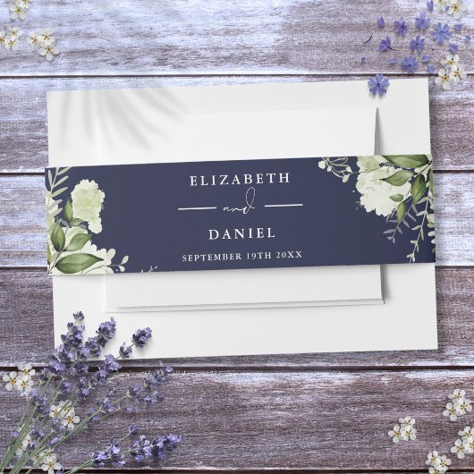 ネイビーブルーグリーン花 wedding 招待状 招待状ベリーバンド