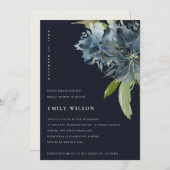 ネイビーブルーグリーン金ゴールドフローラブライダルシャワー招待状 サンキューカード (正面/裏面)