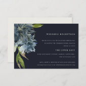 ネイビーブルーグリーン金ゴールドフローラ水彩披露宴 エンクロージャーカード (正面/裏面)