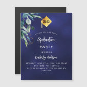 ネイビーブルーグリーン高級卒業式パーティー2025 マグネット招待状 (正面/裏面)