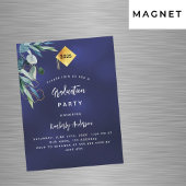 ネイビーブルーグリーン高級卒業式パーティー2025 マグネット招待状