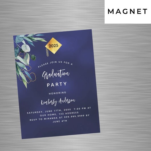 ネイビーブルーグリーン高級卒業式パーティー2025 マグネット招待状