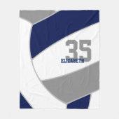 ネイビーブルーグレーと白の銀色バレーボール フリースブランケット (正面)