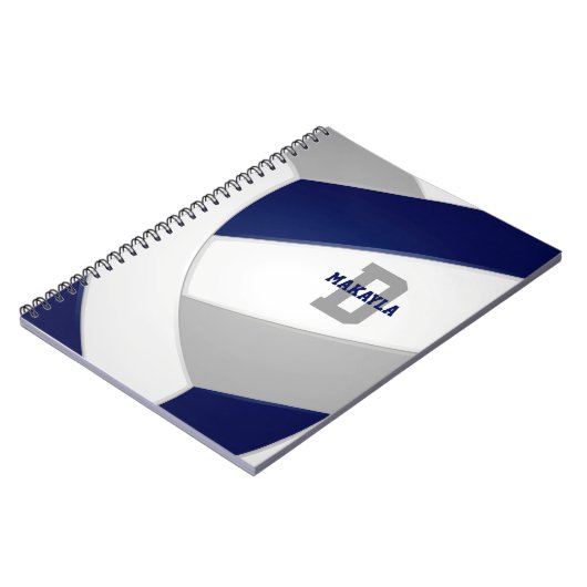 ネイビーブルーグレーの女の子の男の子バレーボール ノートブック (左側)