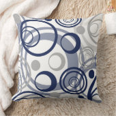 ネイビーブルーグレーサークル抽象デザイン クッション (ブランケット)