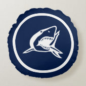 ネイビーブルーグレートホワイトシャーク航海の ラウンドクッション (正面)