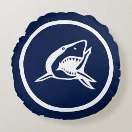 ネイビーブルーグレートホワイトシャーク航海の ラウンドクッション