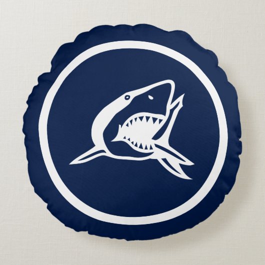 ネイビーブルーグレートホワイトシャーク航海の ラウンドクッション (正面)