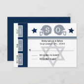 ネイビーブルーグレーバー(ユダヤ教の)バル・ミツバーサッカーチケットRSVP 出欠カード (正面/裏面)