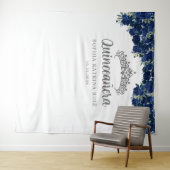 ネイビーブルーグレーフローラキンセアニェラ写真背景 タペストリー (インサイチュ(横))