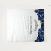 ネイビーブルーグレーフローラキンセアニェラ写真背景 タペストリー (正面(横))