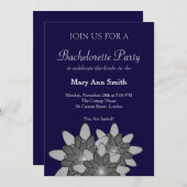 ネイビーブルーグレーフローラロータス 招待状 (正面/裏面)