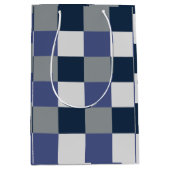 ネイビーブルーグレーホワイトチェッカーボード ミディアムペーパーバッグ (正面)