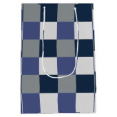 ネイビーブルーグレーホワイトチェッカーボード ミディアムペーパーバッグ (裏面)