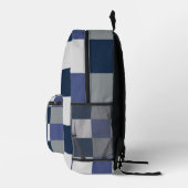 ネイビーブルーグレーホワイトチェッカーボ市松模様にード プリントバックパック (右)