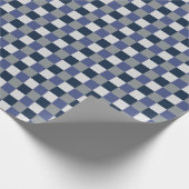 ネイビーブルーグレーホワイトチェッカーボ市松模様にード ラッピングペーパー (角)