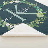 ネイビーブルーグレーリースの葉水色モノグラム シェルパブランケット (3/4)