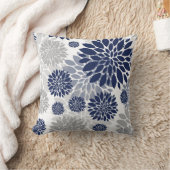 ネイビーブルーグレー花柄 クッション (ブランケット)