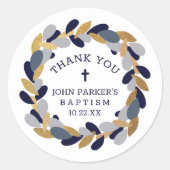 ネイビーブルーグレー金ゴールドリースバプテスマ感謝していスユー ラウンドシール (正面)