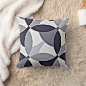 ネイビーブルーグレー&ホワイトジオ抽象芸術枕 クッション (ブランケット)