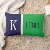 ネイビーブルーケリーグリーンカラーブロックストライプモノグラム ランバークッション (ブランケット)
