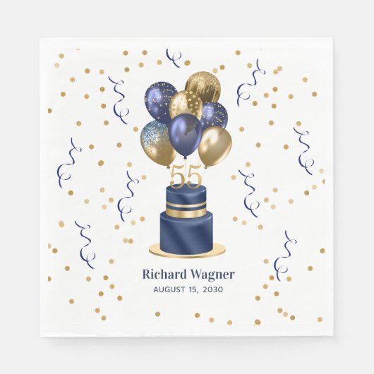 ネイビーブルーケーキ55誕生日 スタンダードランチョンナプキン (正面)