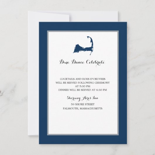 ネイビーブルーケープコッドの地図 |披露宴 招待状 (正面)