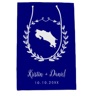 ネイビーブルーコスタリカの地図結婚の歓迎スワッグ ミディアムペーパーバッグ