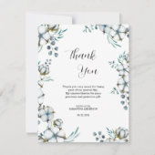 ネイビーブルーコットンフラワーユーカリブライダルシャワー サンキューカード (正面)