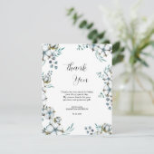 ネイビーブルーコットンフラワーユーカリブライダルシャワー サンキューカード (スタンド正面)