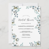 ネイビーブルーコットンフラワーユーカリブライダルシャワー 招待状 (正面)