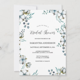 ネイビーブルーコットンフラワーユーカリブライダルシャワー 招待状