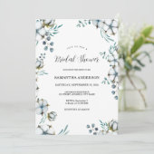 ネイビーブルーコットンフラワーユーカリブライダルシャワー 招待状 (スタンド正面)