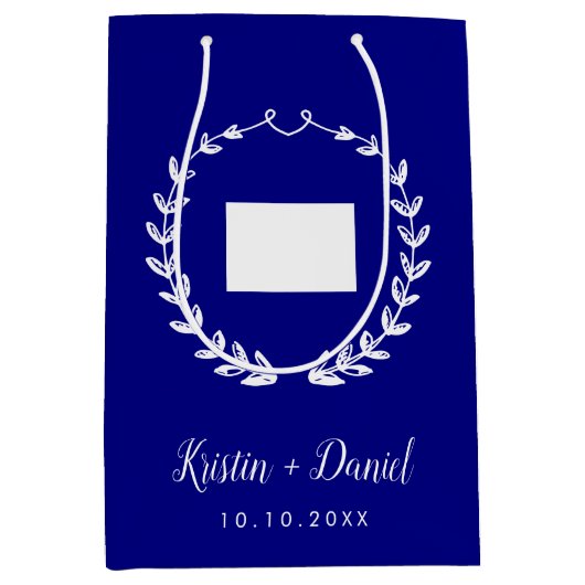 ネイビーブルーコロラド結婚マップの歓迎スワッグ ミディアムペーパーバッグ (正面)