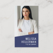 ネイビーブルーコンテンポラリーフォトQRコードロゴ（縦） 名刺 (正面)