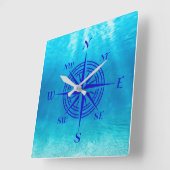 ネイビーブルーコンパスバラ スクエア壁時計 (傾斜)