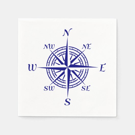 ネイビーブルーコースタルコンパスバラ スタンダードカクテルナプキン (正面)