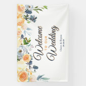 ネイビーブルーコーラルウォーターフローラウェルカム結婚ズ 横断幕 (縦)