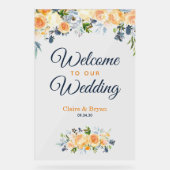 ネイビーブルーコーラルウォーターフローラ結婚ズウェルカム アクリルサイン (正面)