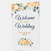 ネイビーブルーコーラルウォーターフローラ結婚ズウェルカム アクリルサイン (傾斜)