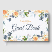 ネイビーブルーコーラルウォーターフローラ結婚ズ ゲストブック (正面)
