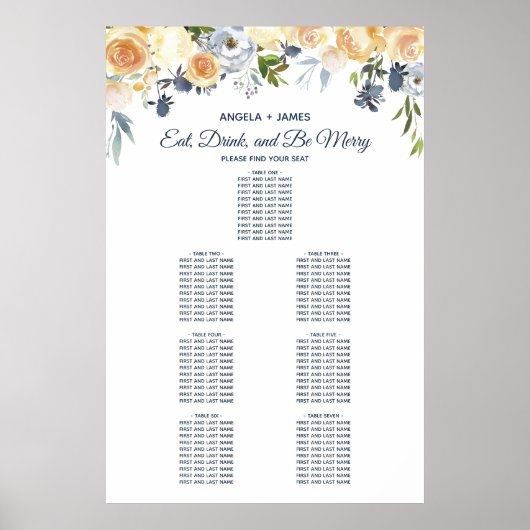 ネイビーブルーコーラルウォーターフローラ結婚ズ ポスター (正面)