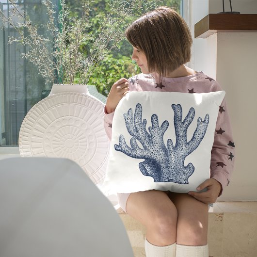 ネイビーブルーコーラルストライプビーチ装飾 クッション