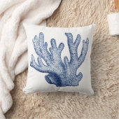 ネイビーブルーコーラルストライプビーチ装飾 クッション (ブランケット)