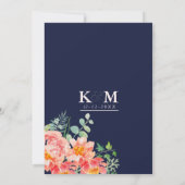 ネイビーブルーコーラルピンクの水色エレガントな結婚式 招待状 (裏面)